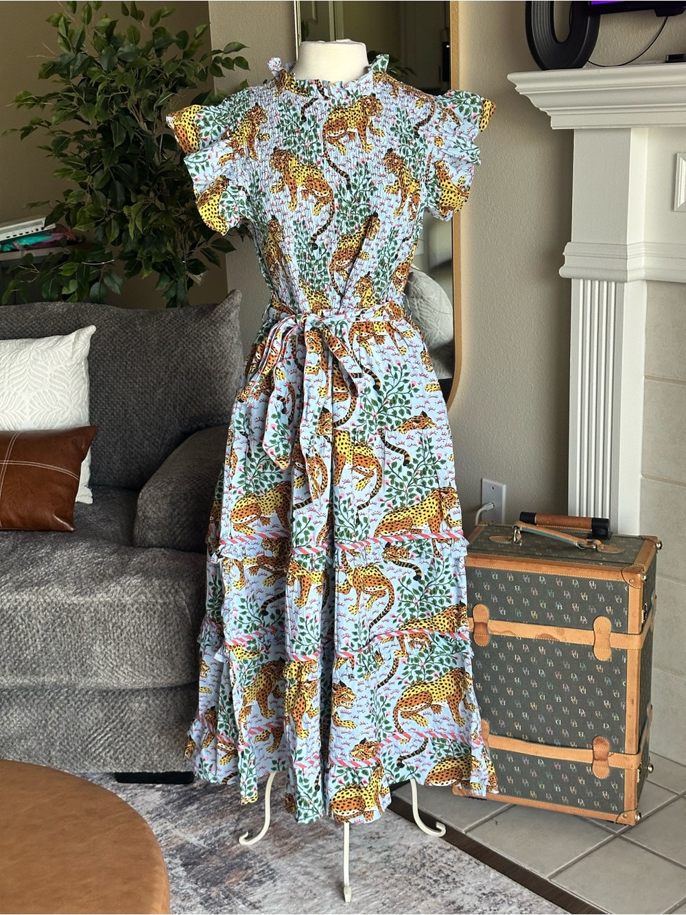 Printfresh XL Leopard Cheetah Tiered Maxi Dress NWT $298.00 Retail 100% Cotton